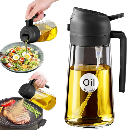 NEXUKO 2-in-1 Olive Oil Sprayer & Dispenser — 16 oz Glass Bottle for Cooking
